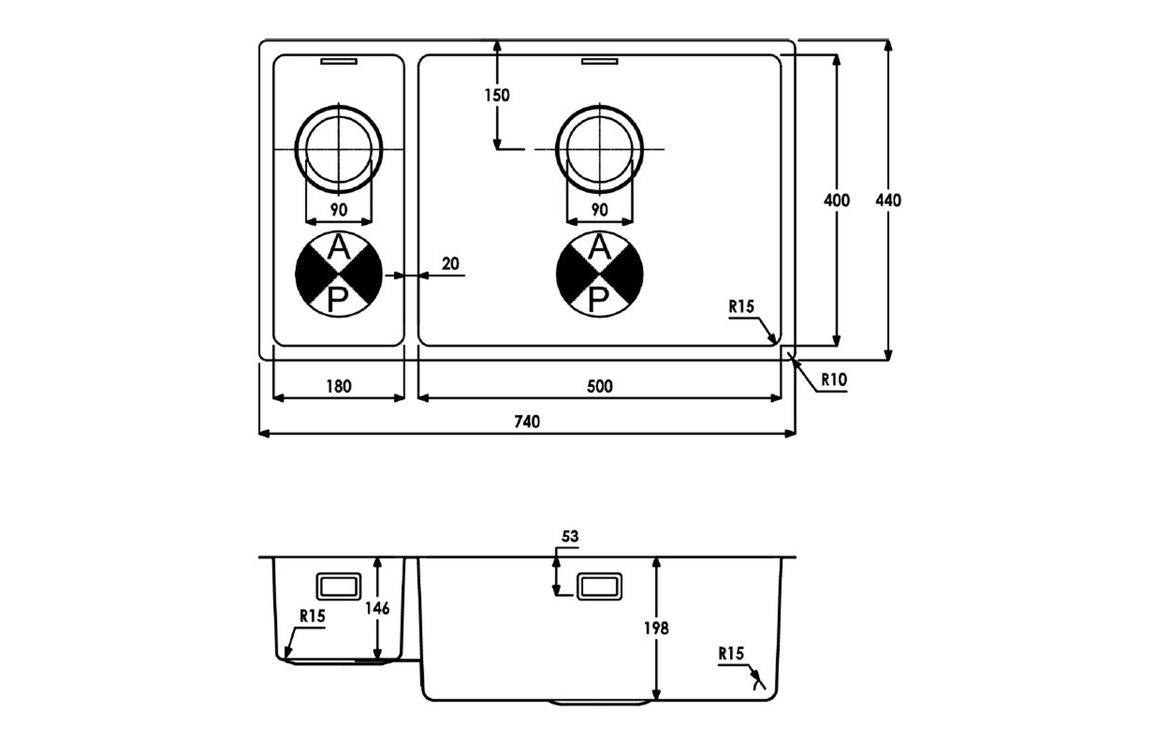 Abode Matrix R15 Large 1.5B RHMB Undermount/Inset Sink - St/Steel