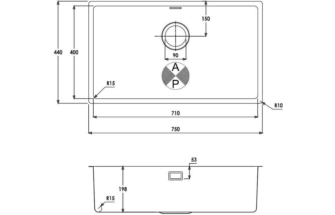 Abode Matrix R15 XL 1B Undermount/Inset Sink - St/Steel