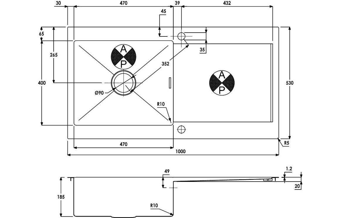 Abode Verve 1B & Drainer Inset Sink - St/Steel