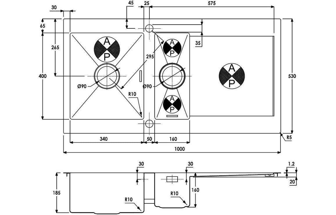 Abode Verve 1.5B & Drainer Inset Sink - St/Steel