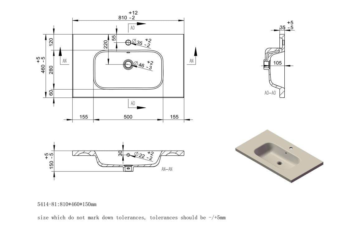 Align 815mm Wall Hung 1 Drawer Basin Unit & 1TH Basin - Matt Taupe