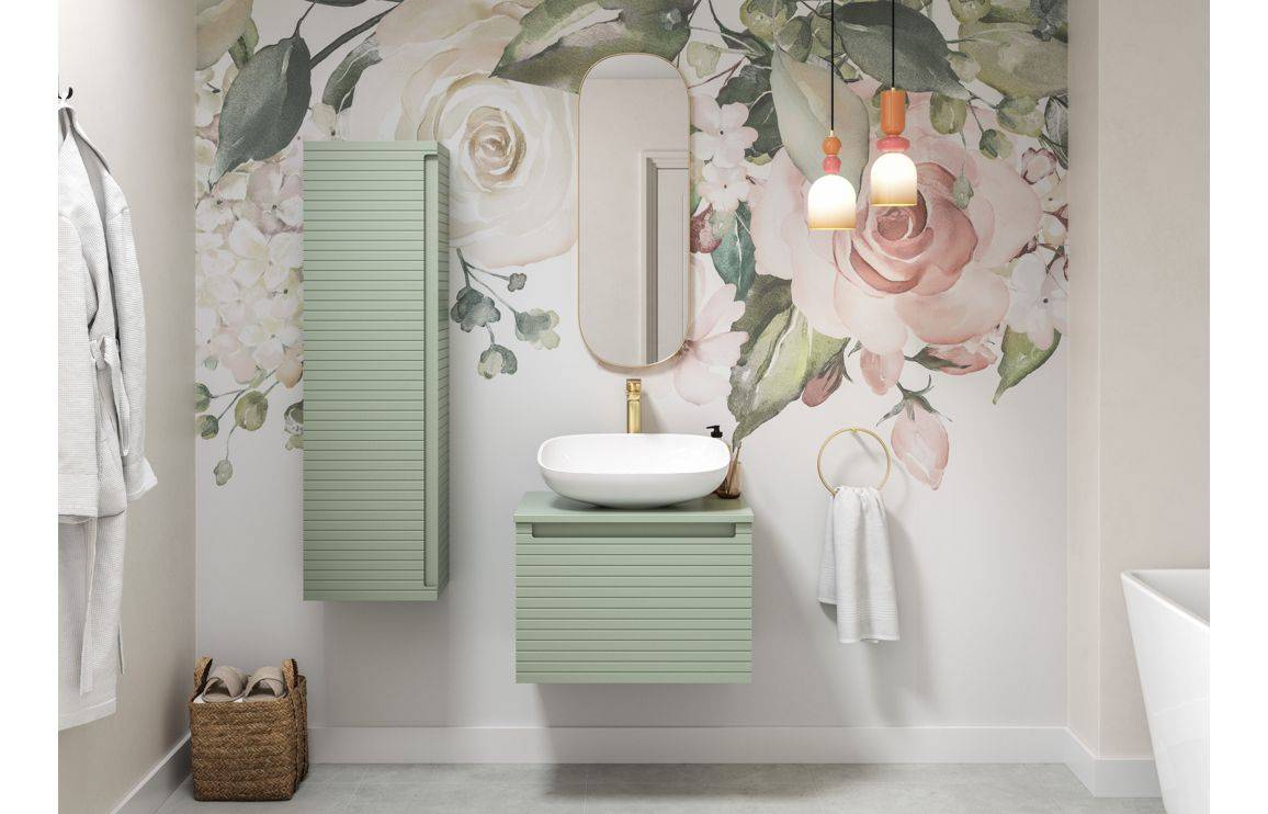 Align 615mm Wall Hung 1 Drawer Basin Unit & 0TH Thin Edge Basin - Matt Willow Green