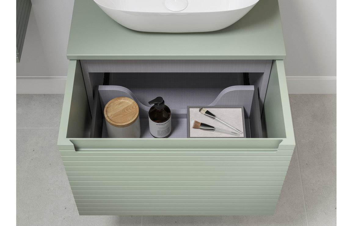 Align 615mm Wall Hung 1 Drawer Basin Unit & 0TH Thin Edge Basin - Matt Willow Green