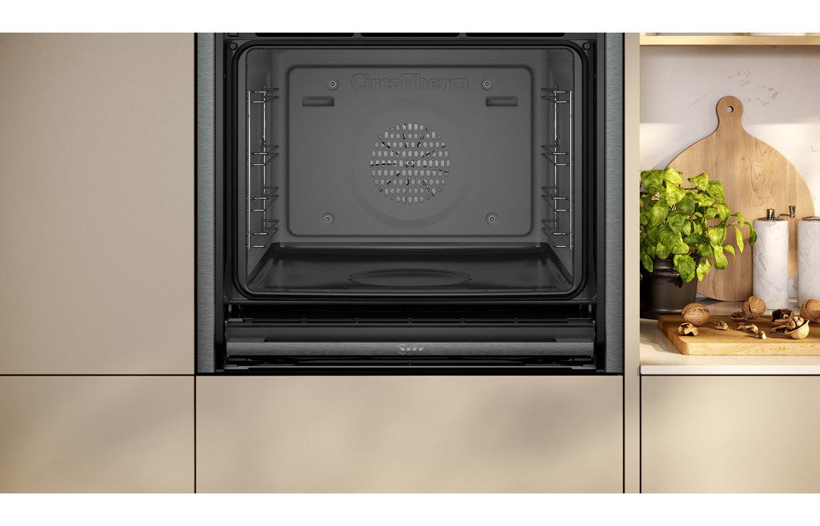 Neff N90 B64FT53G0B Single Slide & Hide Electric Oven w/Steam - Black w/Graphite Trim