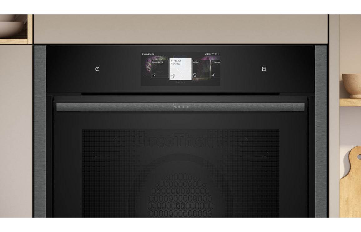 Neff N90 B64FT53G0B Single Slide & Hide Electric Oven w/Steam - Black w/Graphite Trim