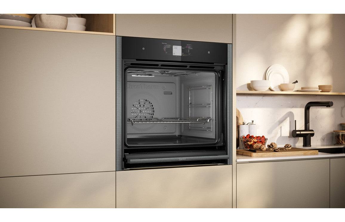 Neff N90 B64FT53G0B Single Slide & Hide Electric Oven w/Steam - Black w/Graphite Trim