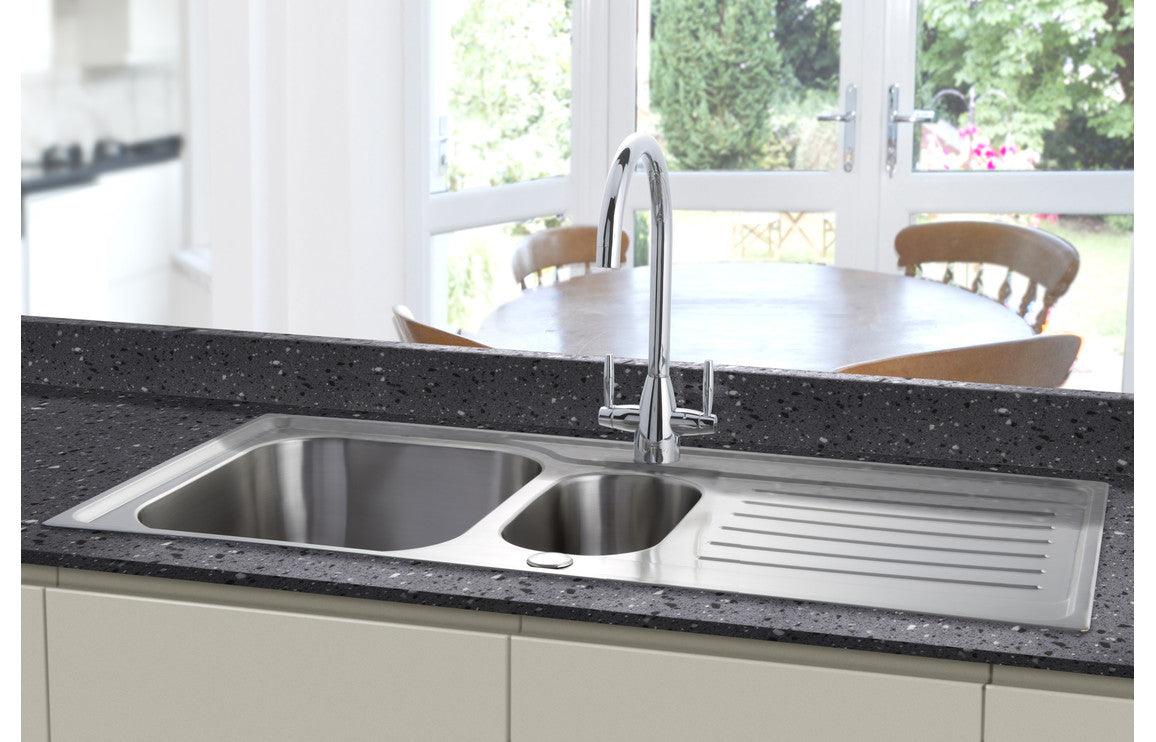 Prima Deep 1.5B & Drainer Inset Sink - Polished Steel