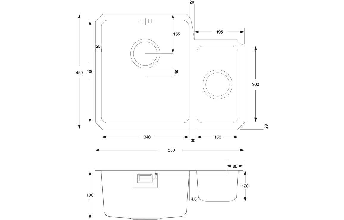 Prima+ 1.5B R25 LH Undermount Sink - St/Steel