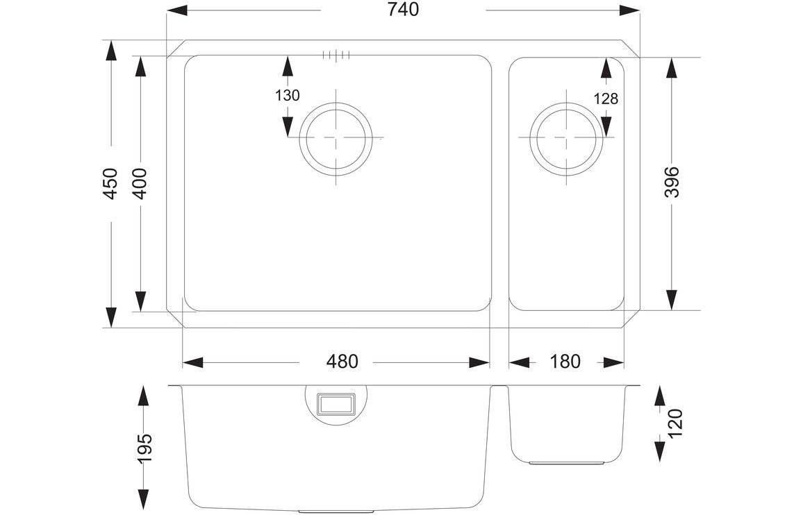 Prima+ Large 1.5B R25 LH Undermount Sink - St/Steel