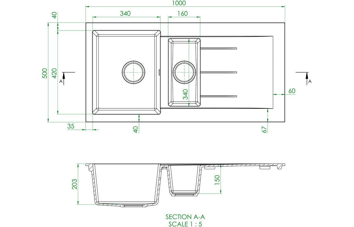 Prima+ Granite 1.5B & Drainer Inset Sink - Gun Metal