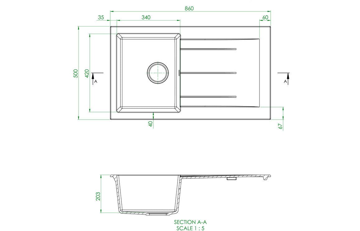 Prima+ Compact Granite 1B & Drainer Inset Sink - Black