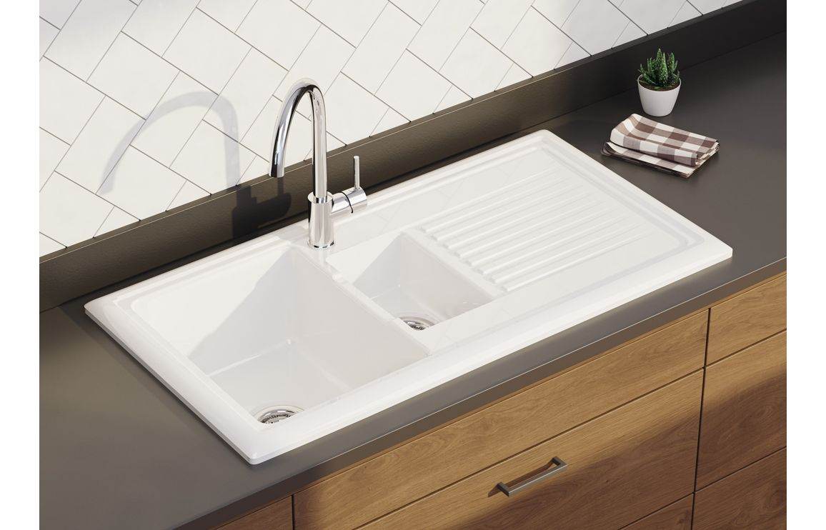 5B 1D Reversible Ceramic Sink - White