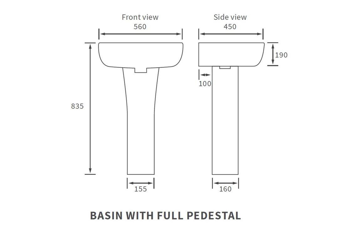 Cedarwood 560x450mm 1TH Basin & Full Pedestal (Boxed)