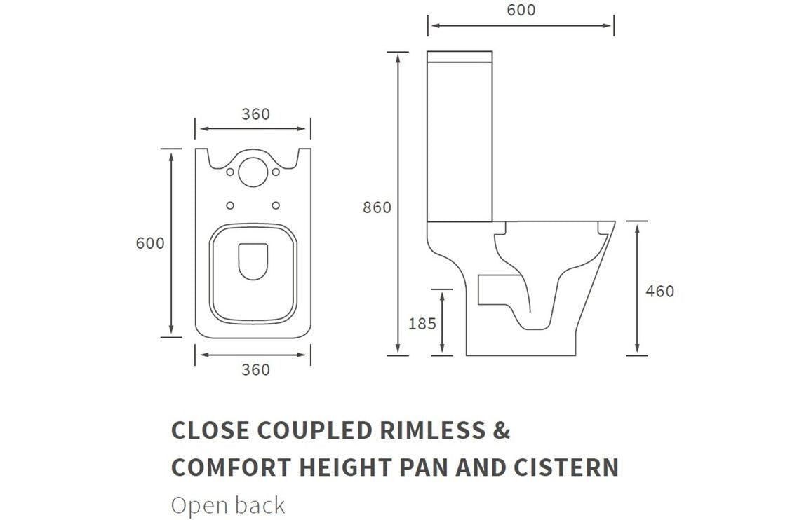Cedarwood Rimless Comfort Height Close Coupled Open Back WC & Soft Close Seat