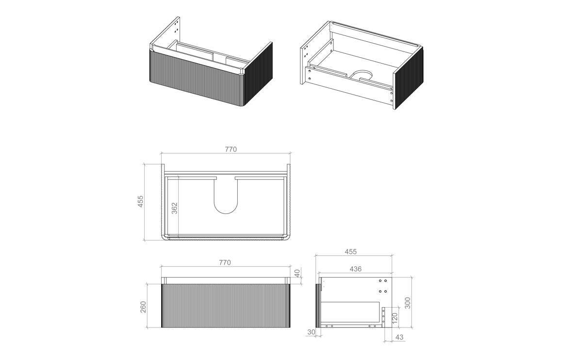 Cosmos 805mm Wall Hung 1 Drawer Basin Unit & Basin - Matt Black