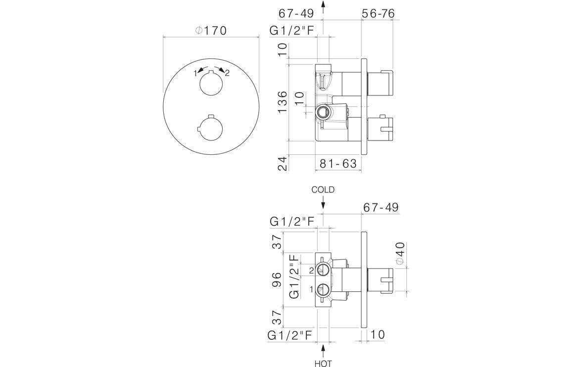 Vema Round Two Outlet Thermostatic Mixer Valve