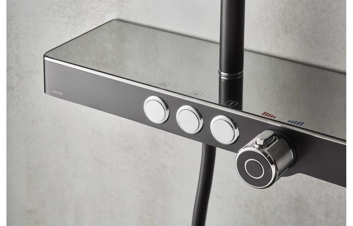 Vema Thermostatic Shower Column w/Fixed Head  Riser  Shelf & Foot Wash - White/Chrome