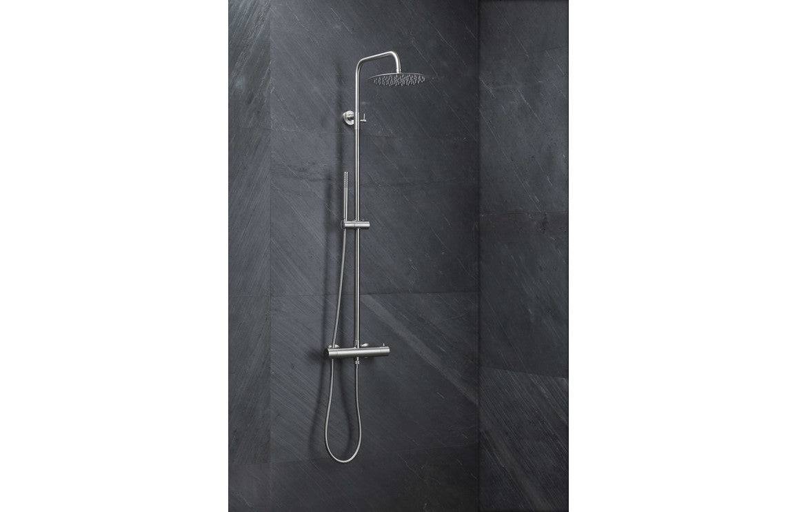 Vema Thermostatic Round Bar Valve w/Fixed Head & Riser - Chrome