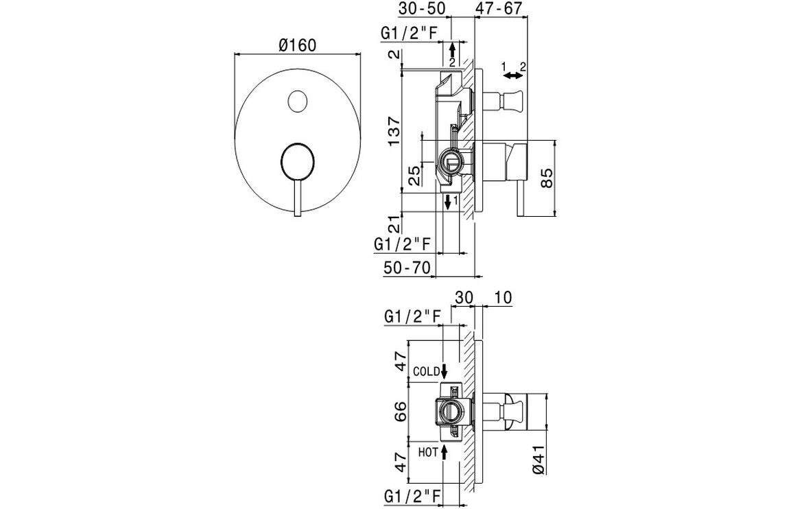 Vema Maira Black Concealed Two Outlet Shower Mixer w/Diverter
