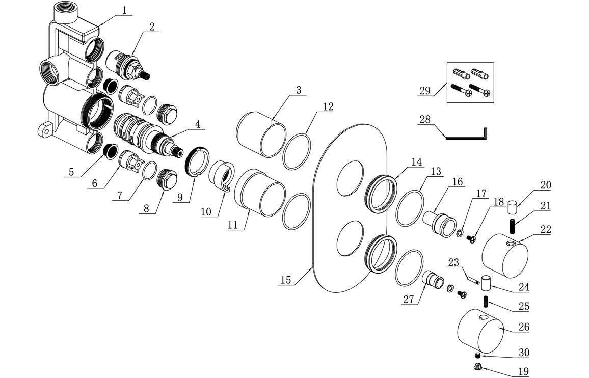 Aurora Thermostatic Single Outlet Twin Shower Valve - Chrome