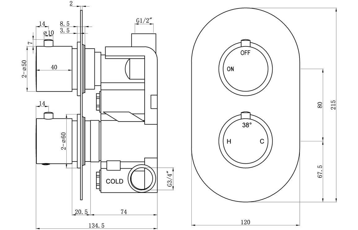 Aurora Thermostatic Single Outlet Twin Shower Valve - Chrome