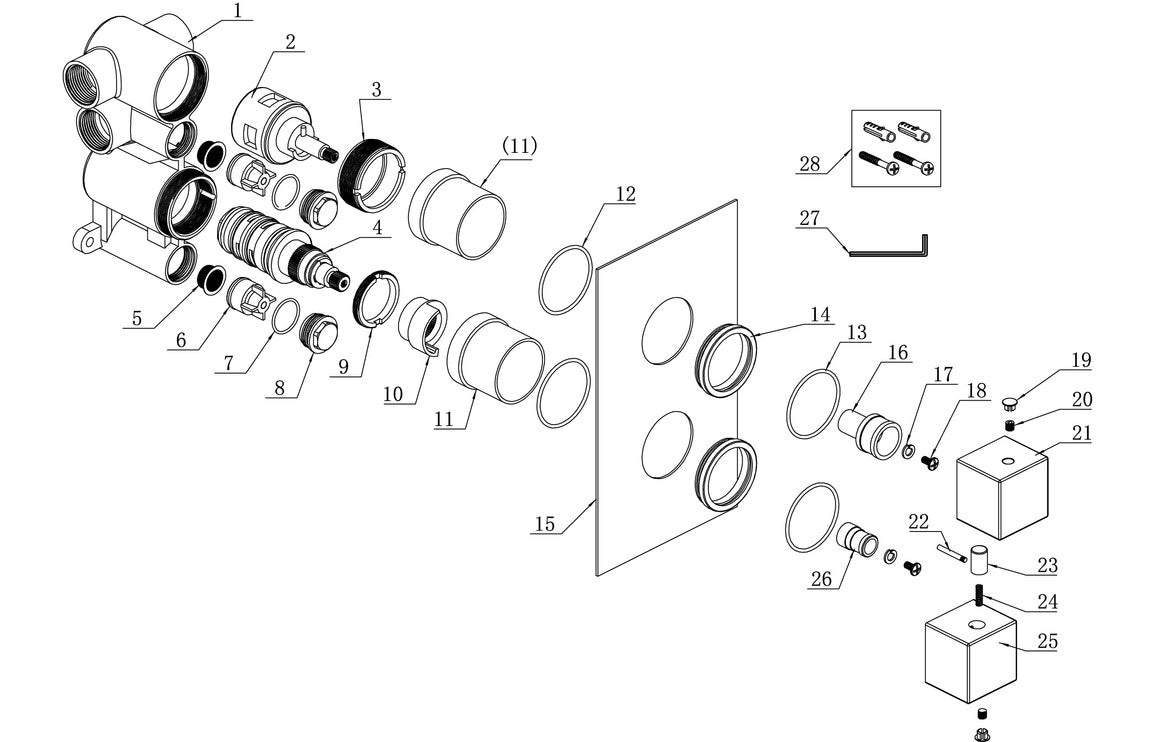 Cosmic Thermostatic Two Outlet Twin Shower Valve - Chrome