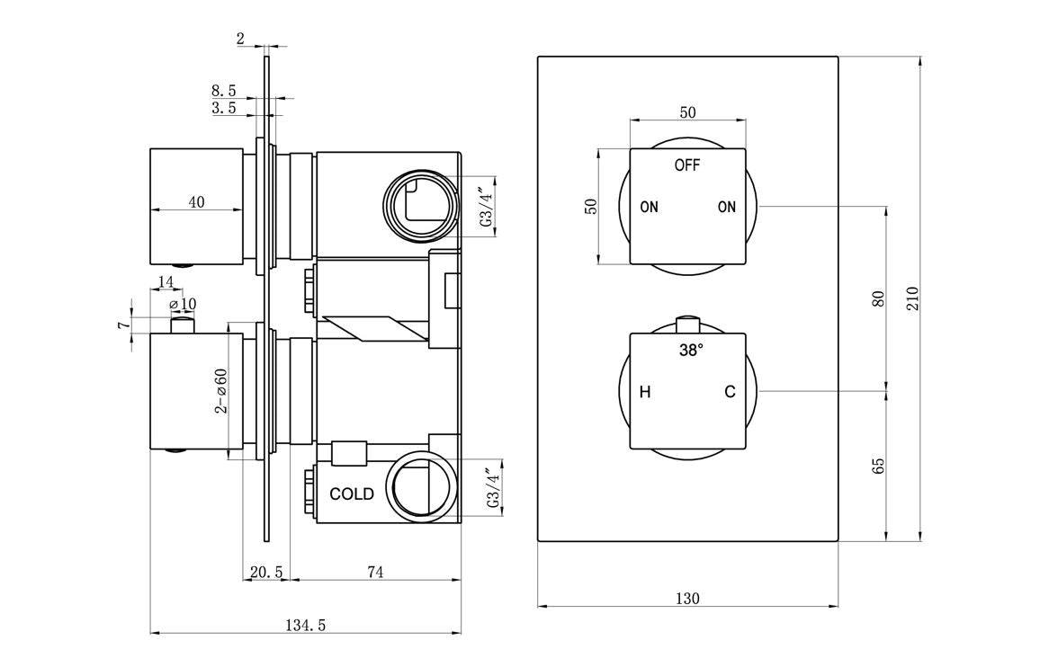 Cosmic Thermostatic Two Outlet Twin Shower Valve - Chrome