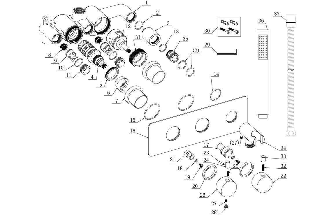 Luna Thermostatic Two Outlet Shower Valve w/Handset - Chrome