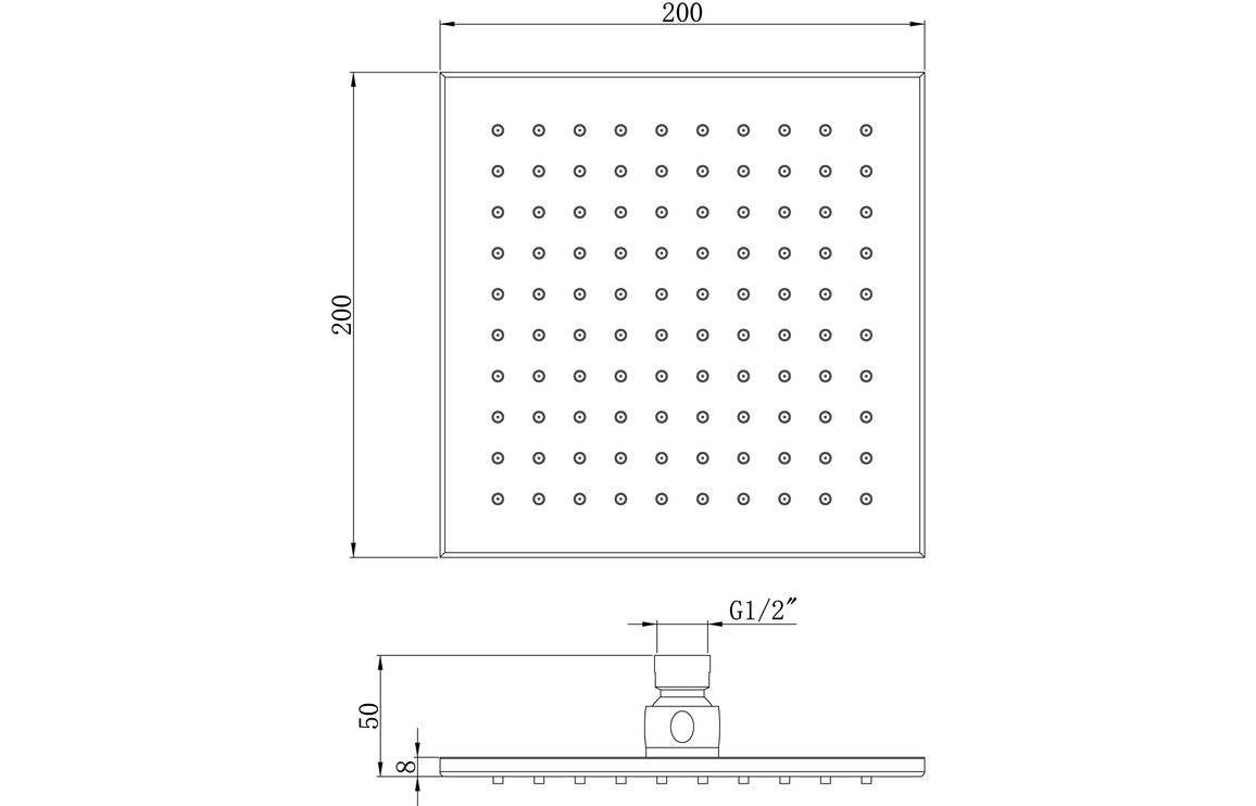 Cosmic 200mm Square Showerhead - Chrome
