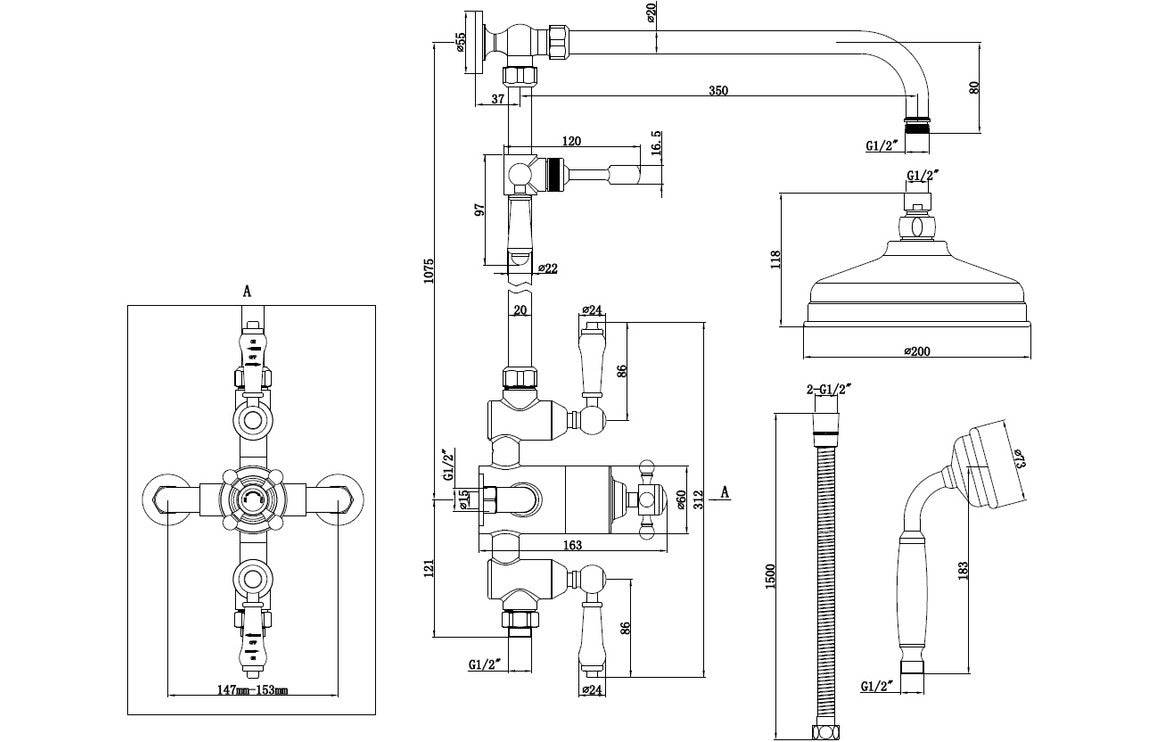 Berwick Thermostatic Shower Kit - Brushed Brass