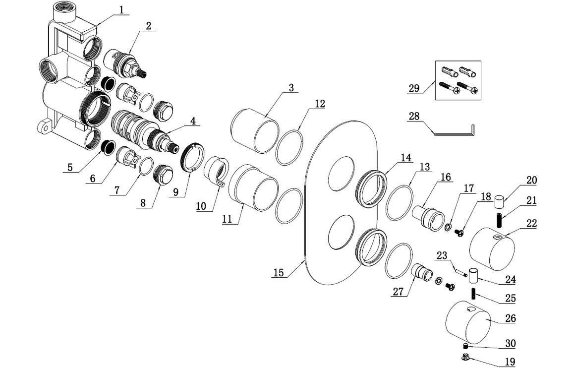 Aurora Thermostatic Single Outlet Twin Shower Valve - Matt Black