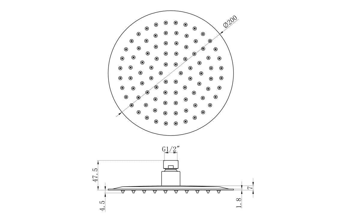Aurora 200mm Round Ultraslim Showerhead - Brushed Bronze