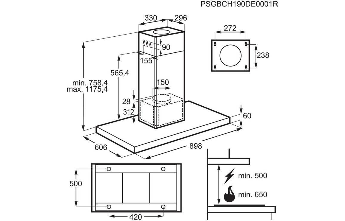 AEG DIE5961HG 90cm Box Island Hood - St/Steel