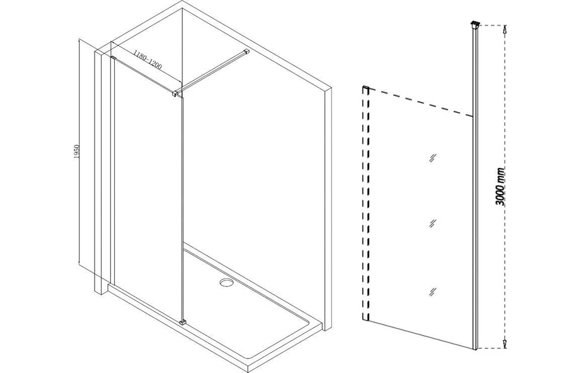 Iconix 500/700/760/800/900/1000/1200/1400mm Wetroom Panel & Floor-to-Ceiling Pole - Chrome