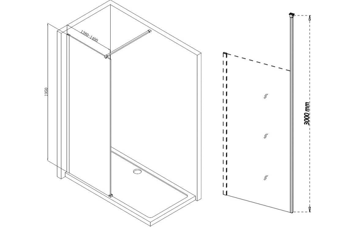Iconix 500/700/760/800/900/1000/1200/1400mm Wetroom Panel & Floor-to-Ceiling Pole - Chrome
