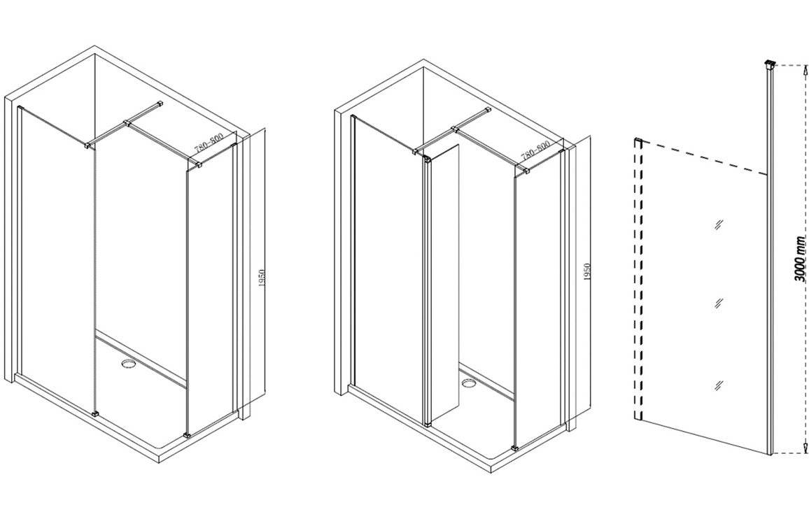 Iconix 500/700/760/800/900/1000/1200/1400mm Wetroom Panel & Floor-to-Ceiling Pole - Chrome