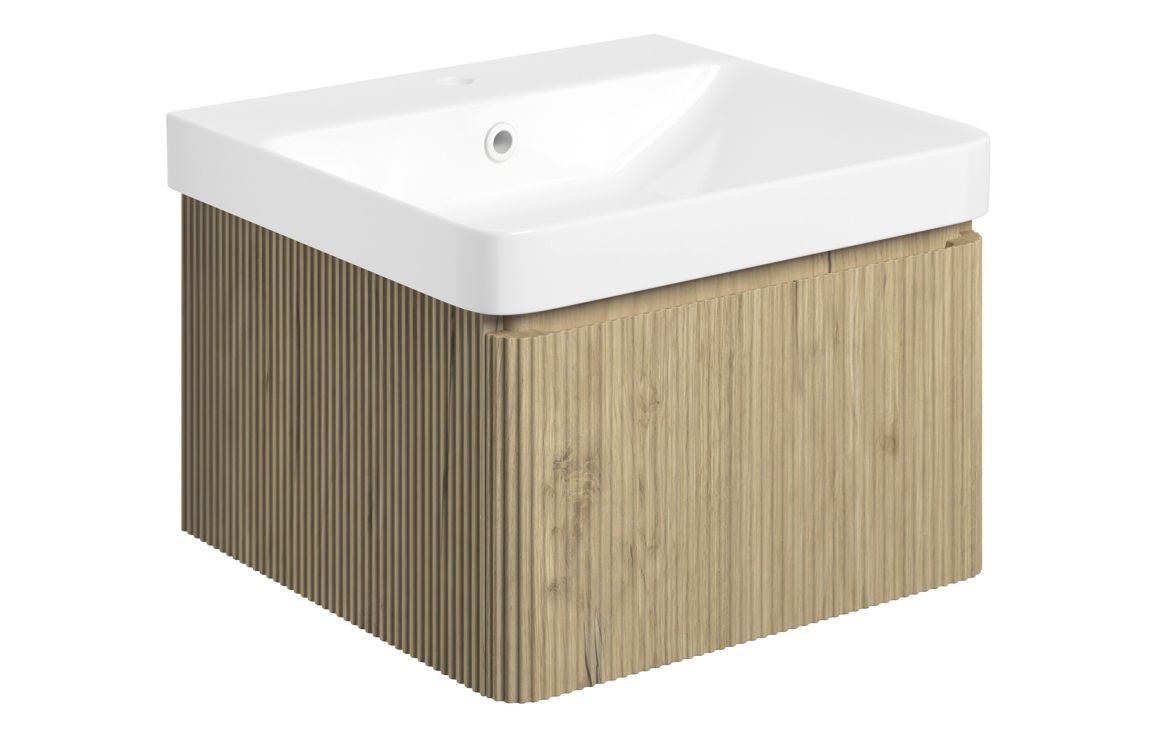 Kuba 500mm Wall Hung 1 Drawer Basin Unit & Basin - Textured Oak