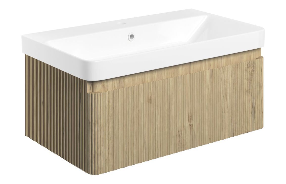 Kuba 805mm Wall Hung 1 Drawer Basin Unit & Basin - Textured Oak