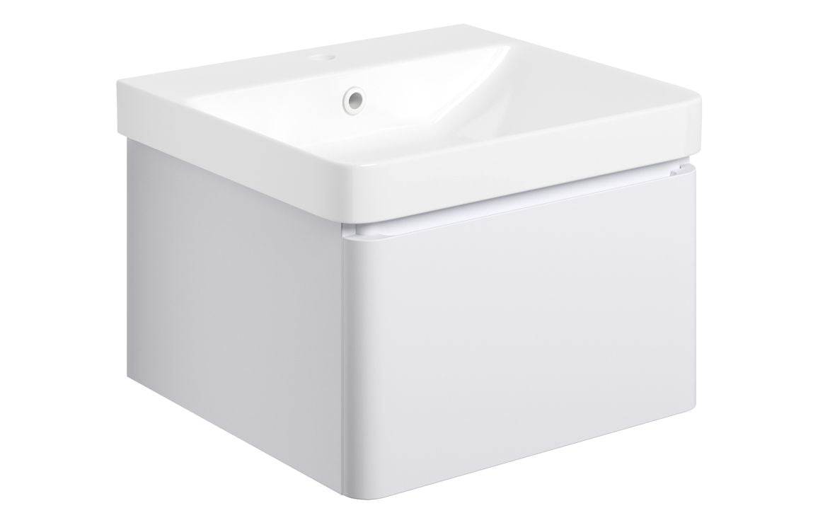 Cosmos 500mm Wall Hung 1 Drawer Basin Unit & Basin - Matt White