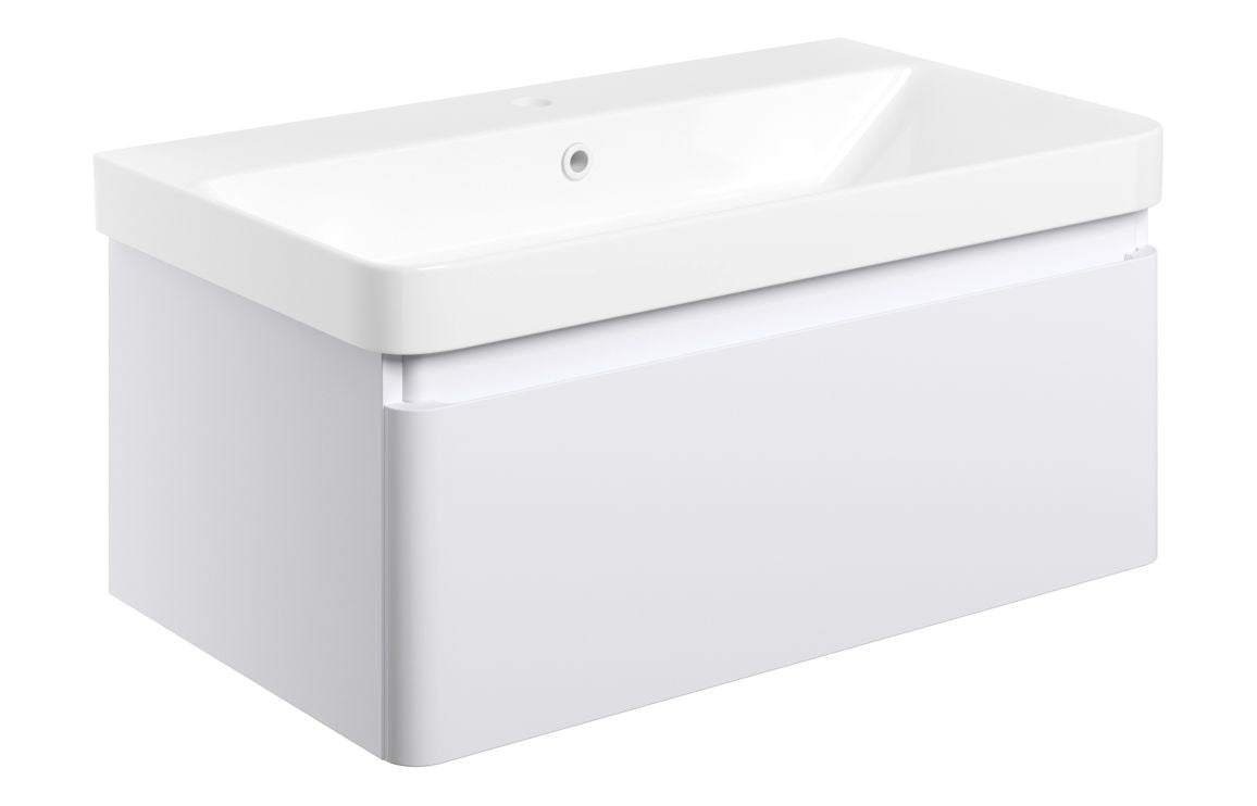 Cosmos 805mm Wall Hung 1 Drawer Basin Unit & Basin - Matt White