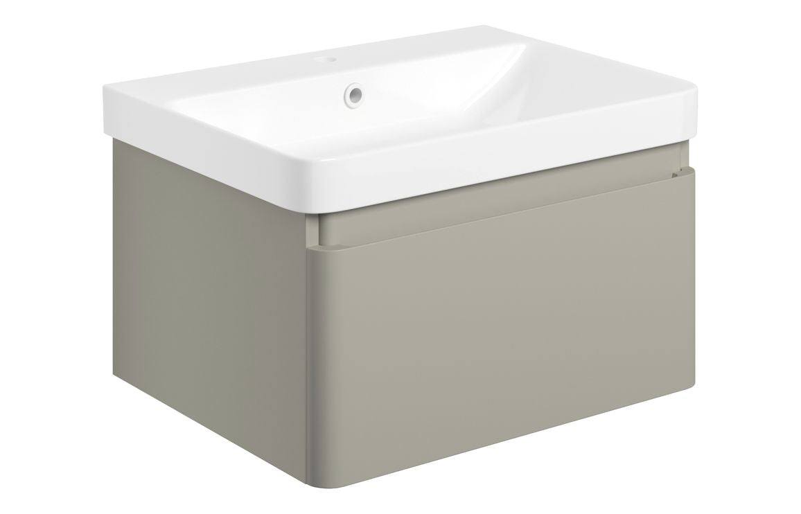 Cosmos 605mm Wall Hung 1 Drawer Basin Unit & Basin - Matt Latte