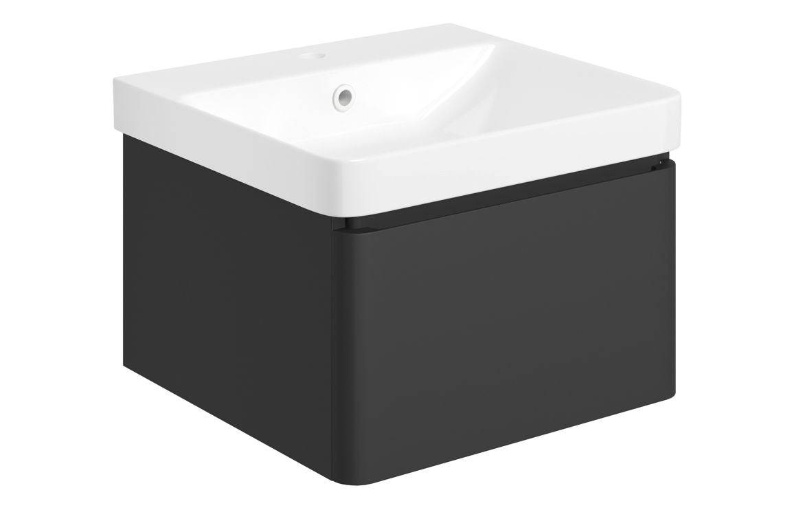 Cosmos 500mm Wall Hung 1 Drawer Basin Unit & Basin - Matt Black