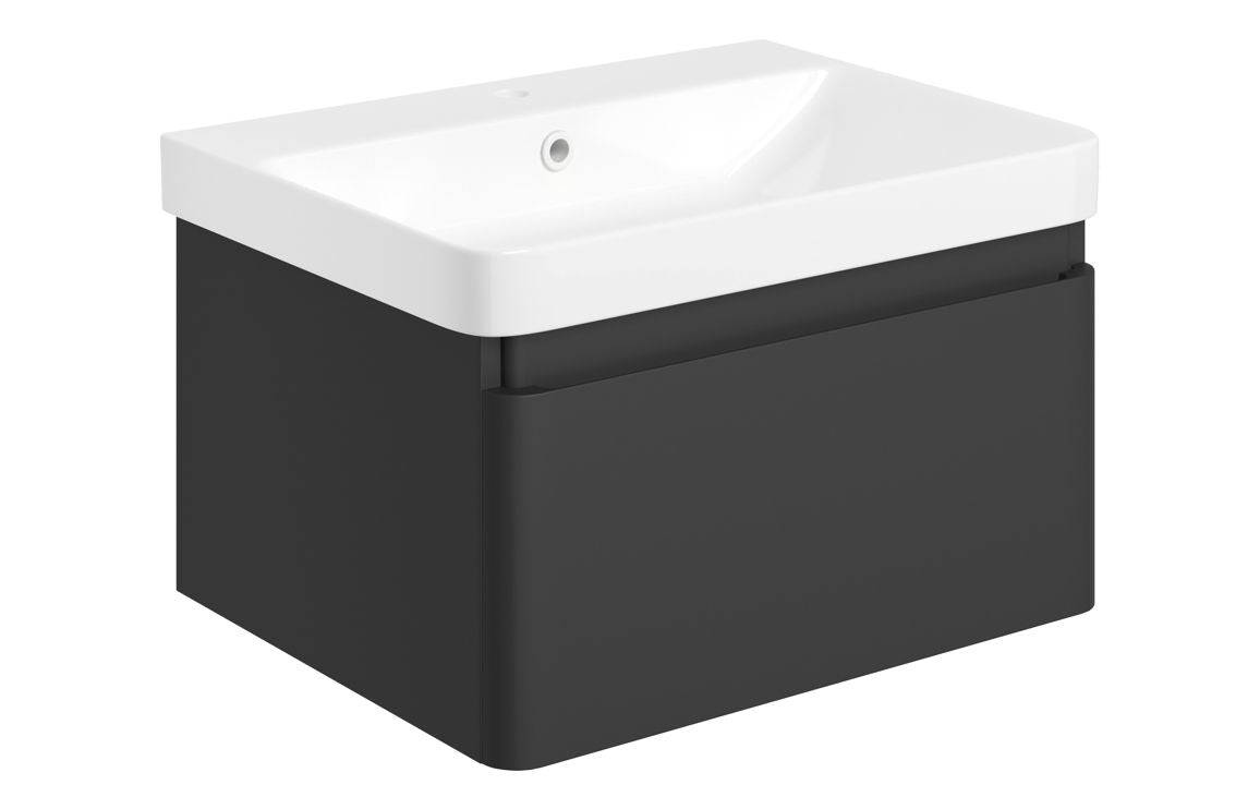 Cosmos 605mm Wall Hung 1 Drawer Basin Unit & Basin - Matt Black