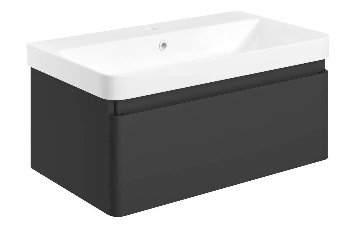 Cosmos 805mm Wall Hung 1 Drawer Basin Unit & Basin - Matt Black