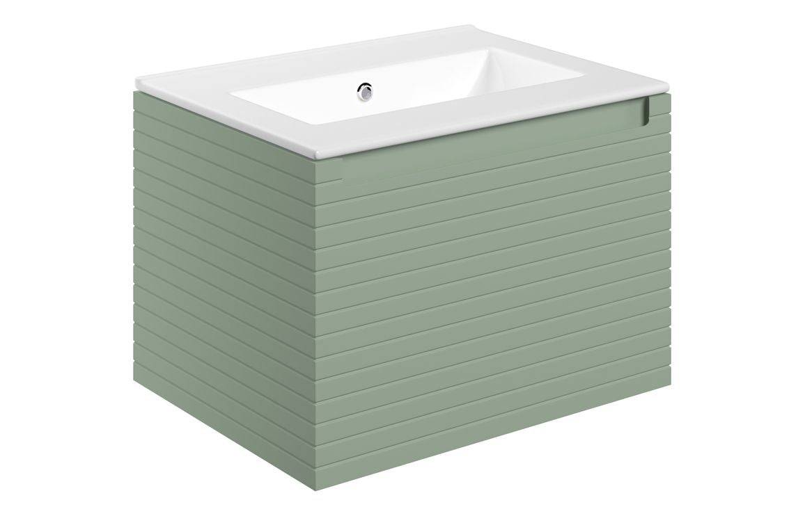 Align 615mm Wall Hung 1 Drawer Basin Unit & 0TH Thin Edge Basin - Matt Willow Green
