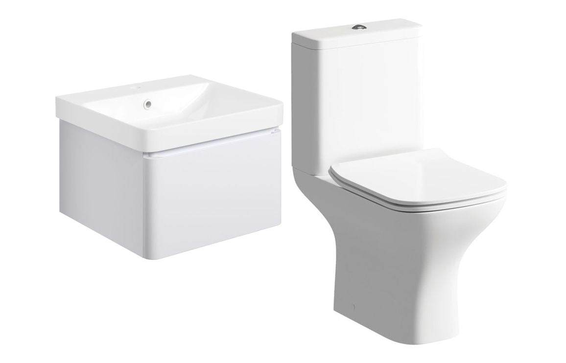 Cosmos 500mm Basin Unit & Rimless Close Coupled WC Pack - Matt White