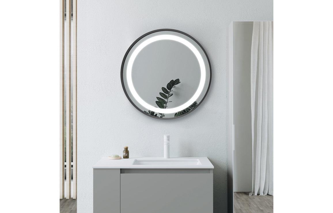 Halo 600mm Round Front-Lit LED Mirror - Matt Black