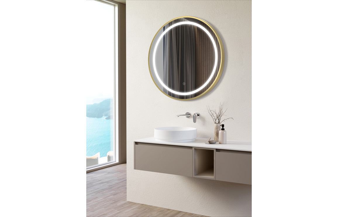 Halo 600mm Round Front-Lit LED Mirror - Brushed Brass