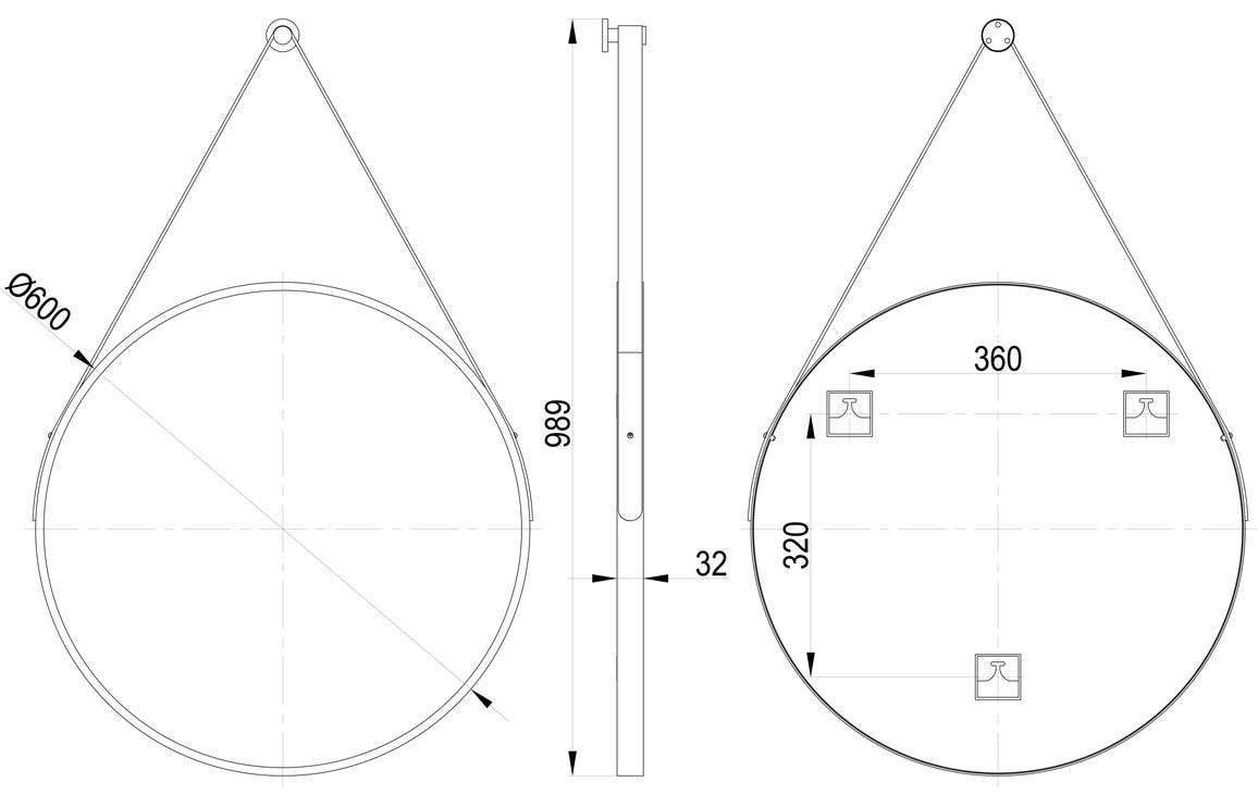 Mako 600mm Round Mirror - Matt Black