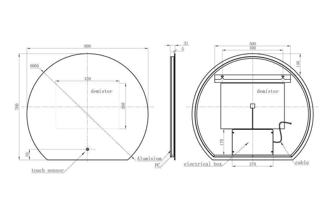 Otsu 800x700mm Round Back-Lit LED Mirror